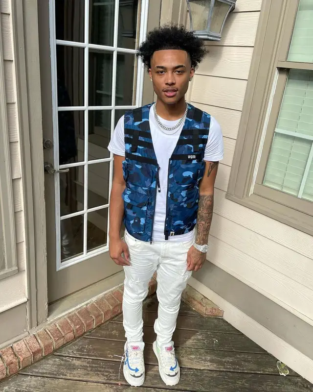Luh Kel outfit in Bape, Purple Brand, and Off-White, 2021