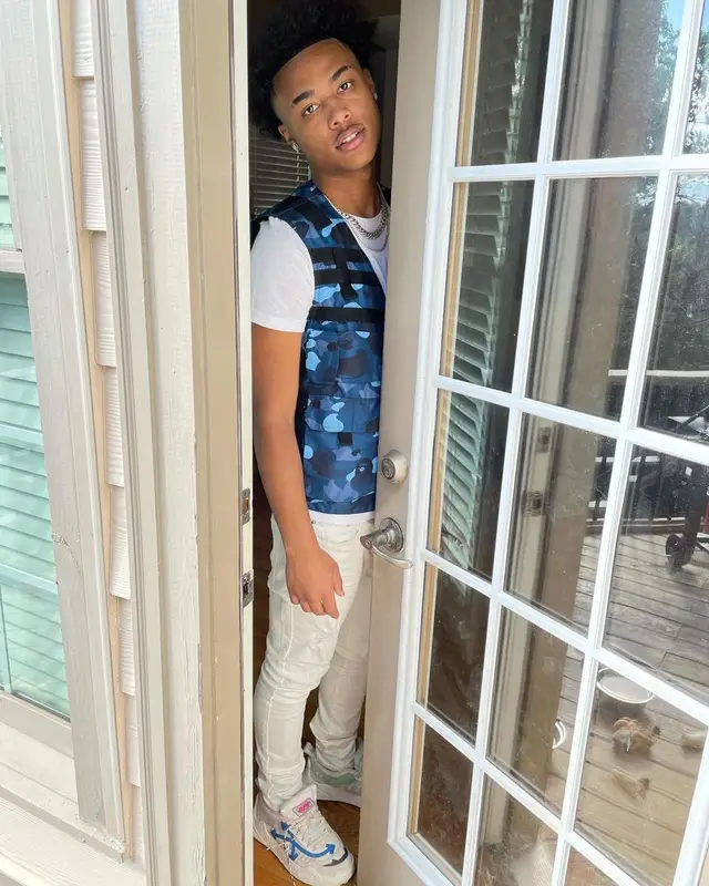 Luh Kel outfit in Bape, Purple Brand, and Off-White, 2021