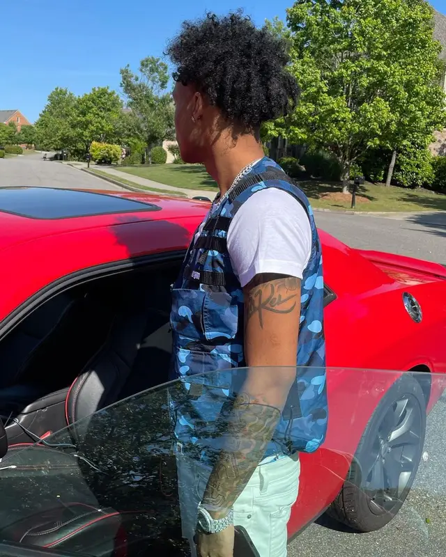Luh Kel outfit in Bape, Purple Brand, and Off-White, 2021