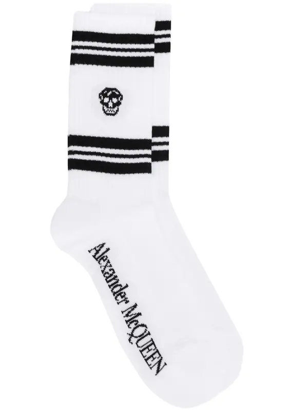 Alexander McQueen White & Black Stripe Skull Sport Socks $85