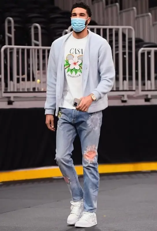 Jayson Tatum outfit in Christos, Casablanca, and John Elliott, 2021