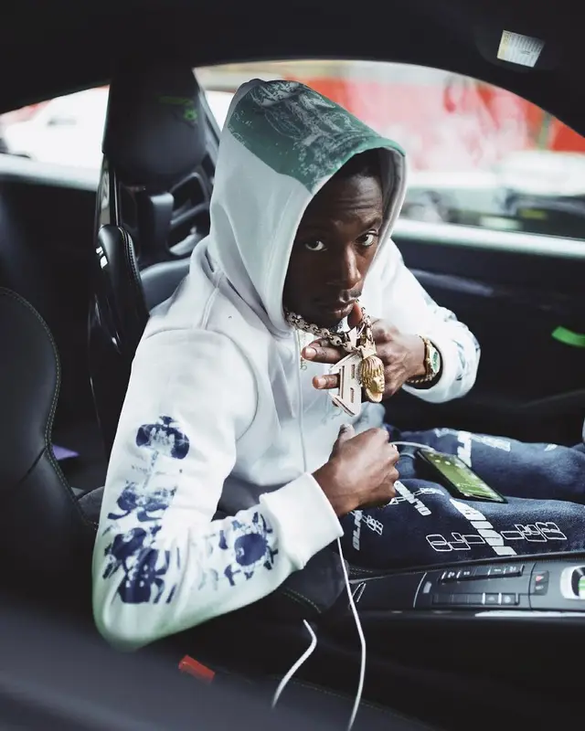 Joey Badass outfit in Casablanca, Olivier Rogers, and Prada, 2021