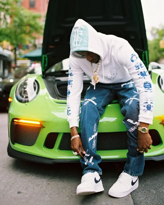 Joey Badass outfit in Casablanca, Olivier Rogers, and Prada, 2021