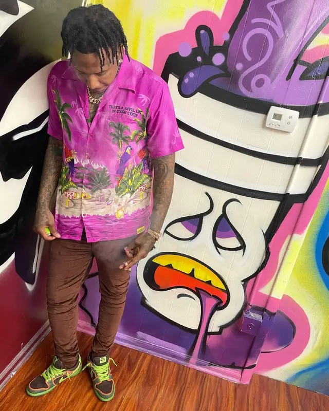 Moneybagg Yo outfit in Amiri, Nike, and De La Soul, 2021