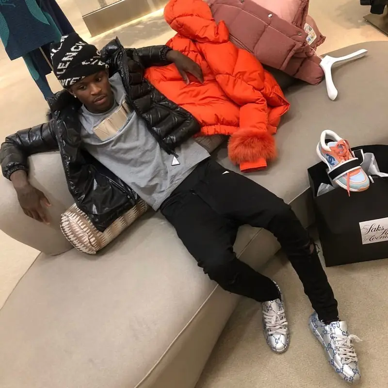 Quando Rondo outfit in Moncler, Valentino, and Balenciaga, 2021