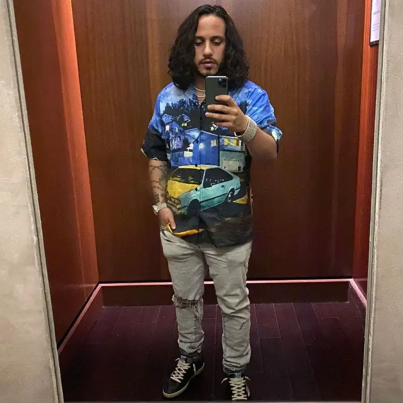 Russ outfit in MSGM, Amiri, and Seth Armstrong, 2021