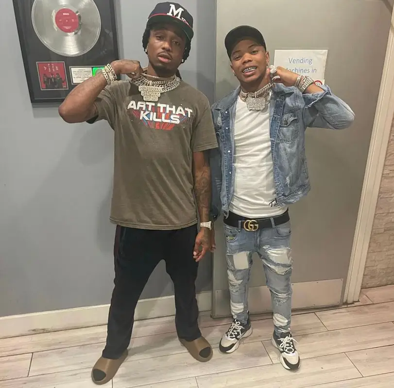 Quavo outfit in Gallery Dept., Needles, and Yeezy, 2021