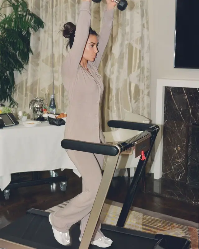 Kim Kardashian outfit in Skims and Yeezy, 2021