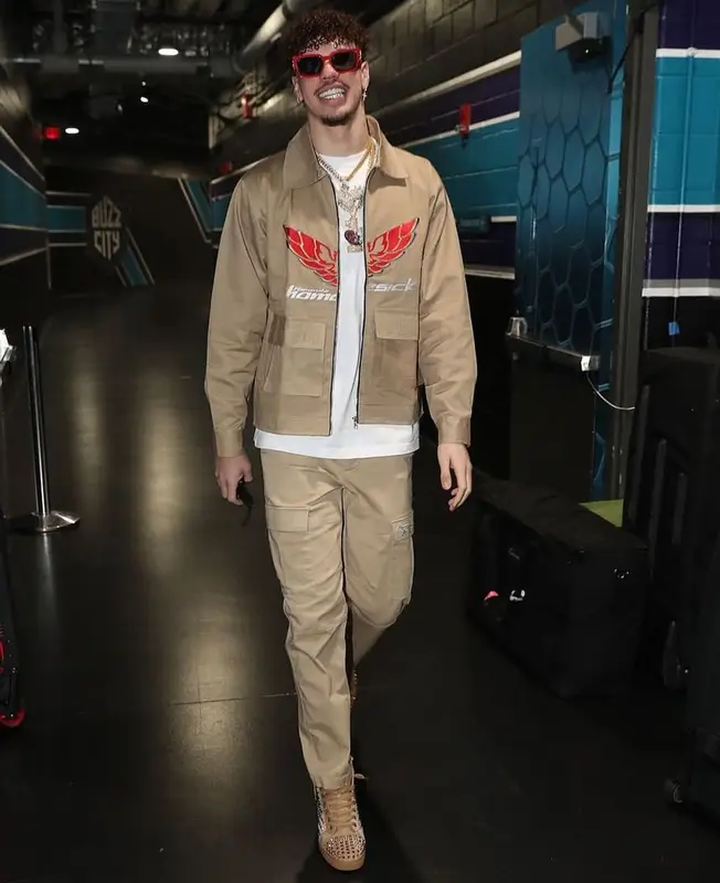 LaMelo Ball outfit in Hot Topic, Christian Louboutin, and Louis Vuitton, 2021