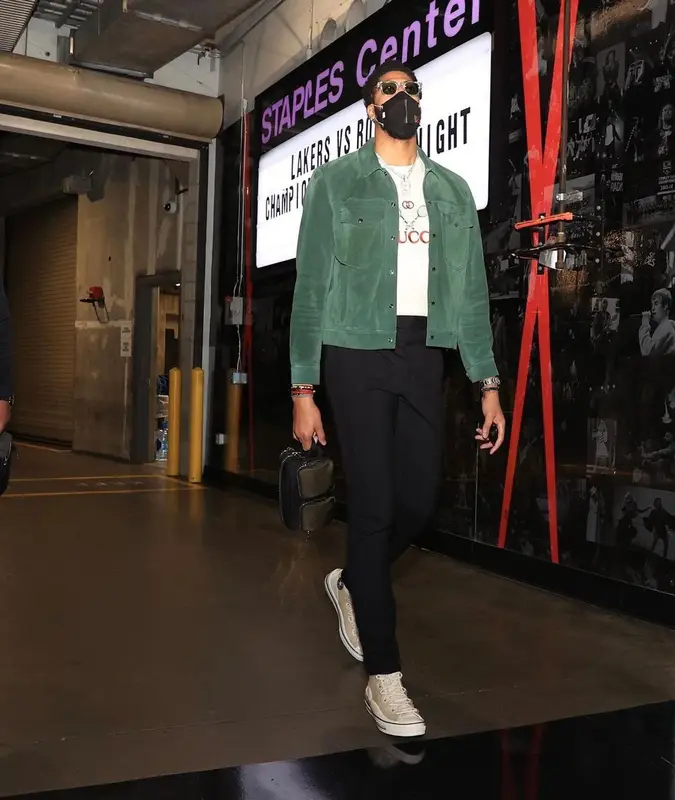 Anthony Davis outfit in Todd Snyder, Gucci, and Henry Mask, 2021