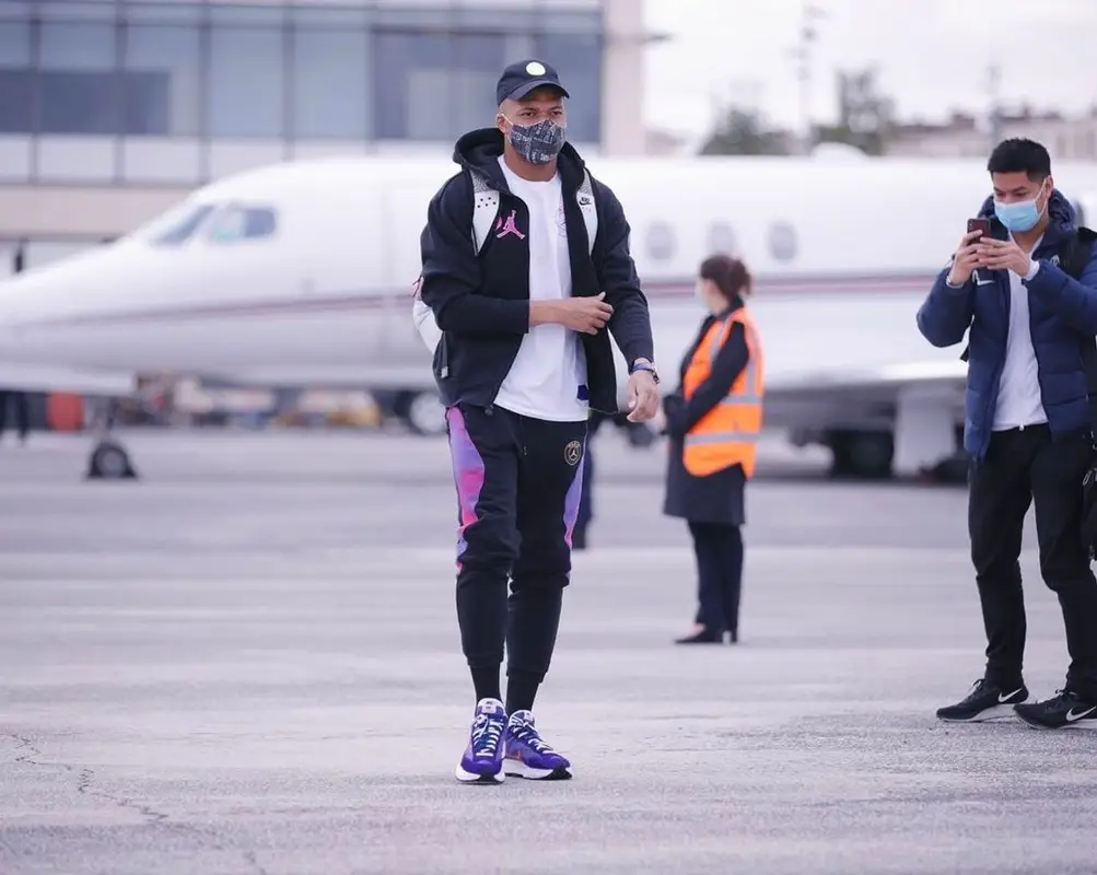 Kylian Mbappe outfit in Jordan, Nike, and Paris Saint-Germain, 2021