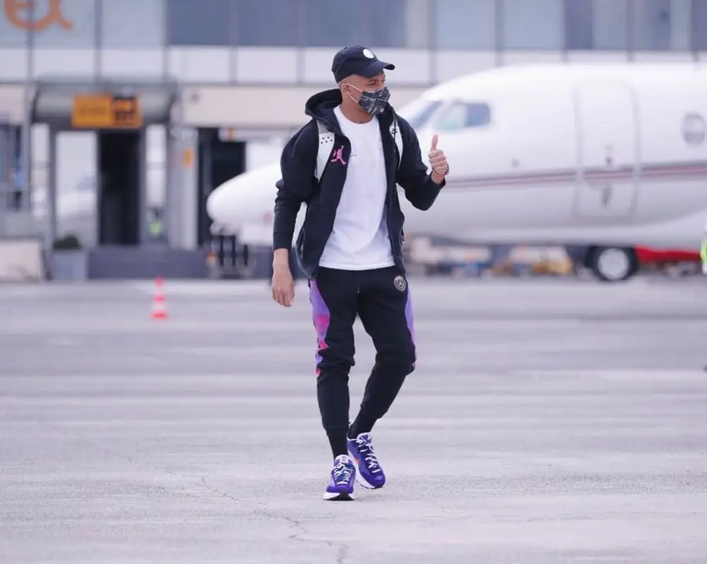 Kylian Mbappe outfit in Jordan, Nike, and Paris Saint-Germain, 2021