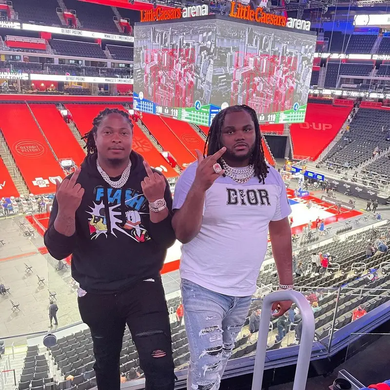 Tee Grizzley outfit in Dior, Amiri, and Kenny Scharf, 2021