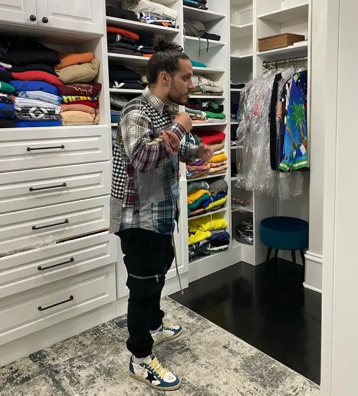 Russ outfit in KidSuper, Rick Owens, and Golden Goose, 2021