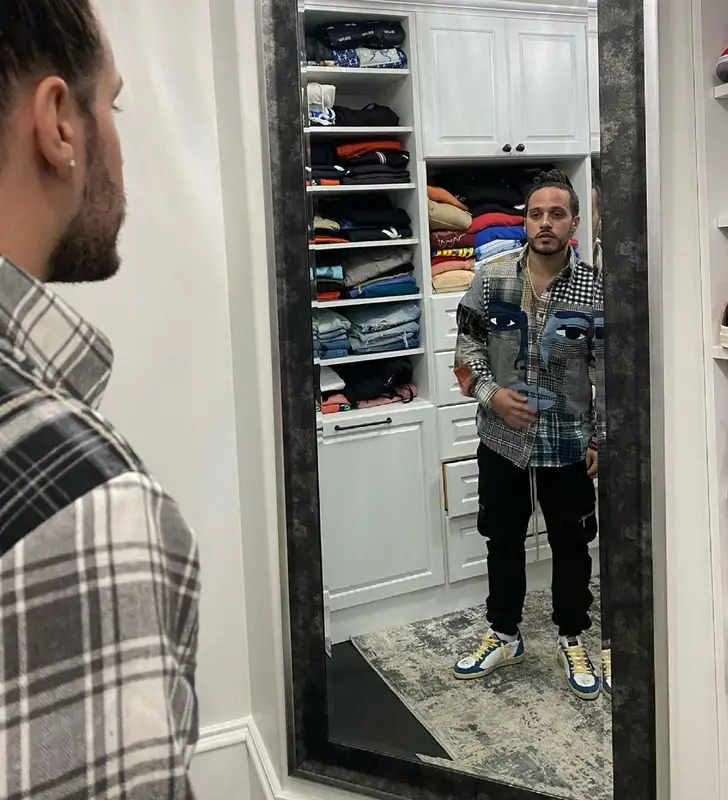 Russ outfit in KidSuper, Rick Owens, and Golden Goose, 2021