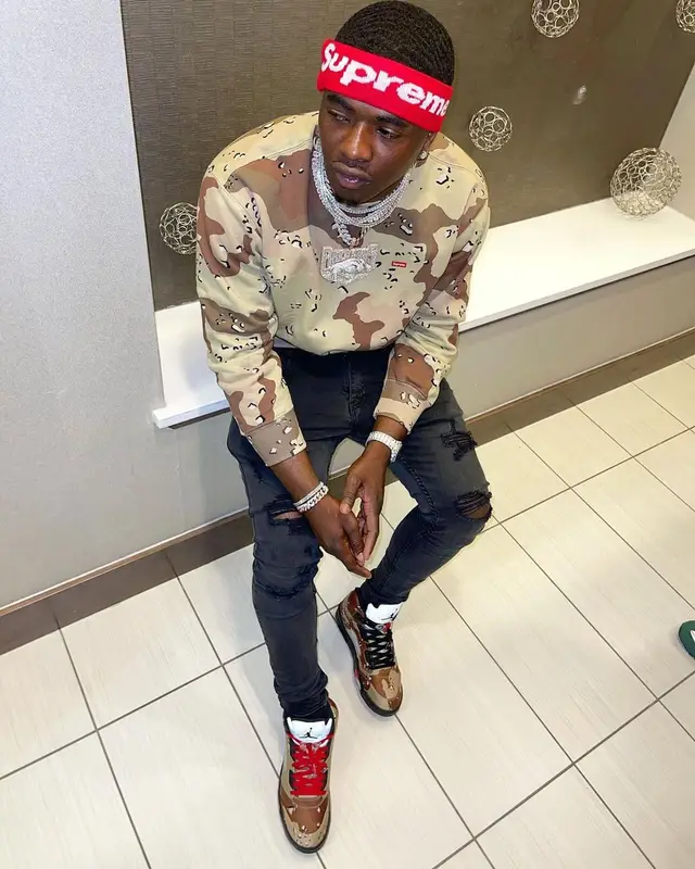 Bankroll Freddie outfit in Supreme and Jordan, 2021