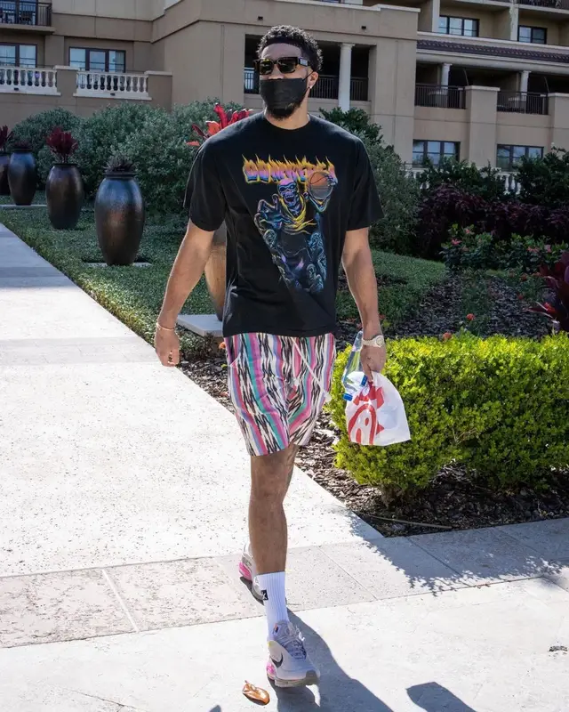 Jayson Tatum outfit in Isabel Marant, Nike, and Dior, 2021