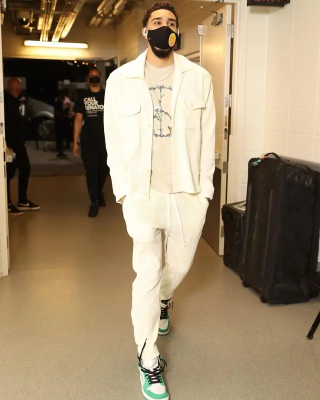 Jayson Tatum outfit in Christos, Honor The Gift, and Valas Los Angeles, 2021