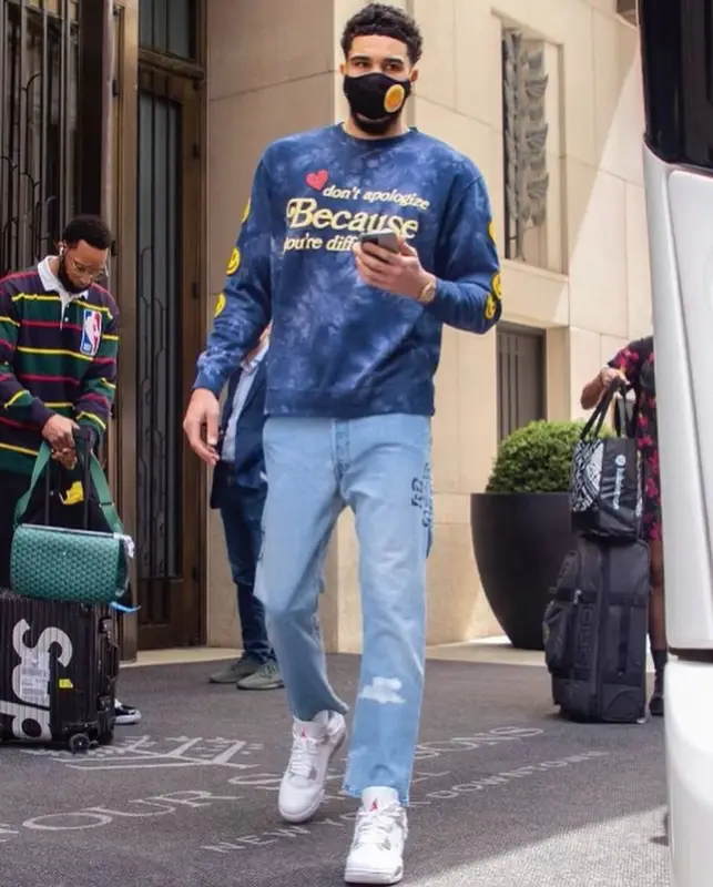 Jayson Tatum outfit in Jordan, Valas Los Angeles, and Super73, 2021