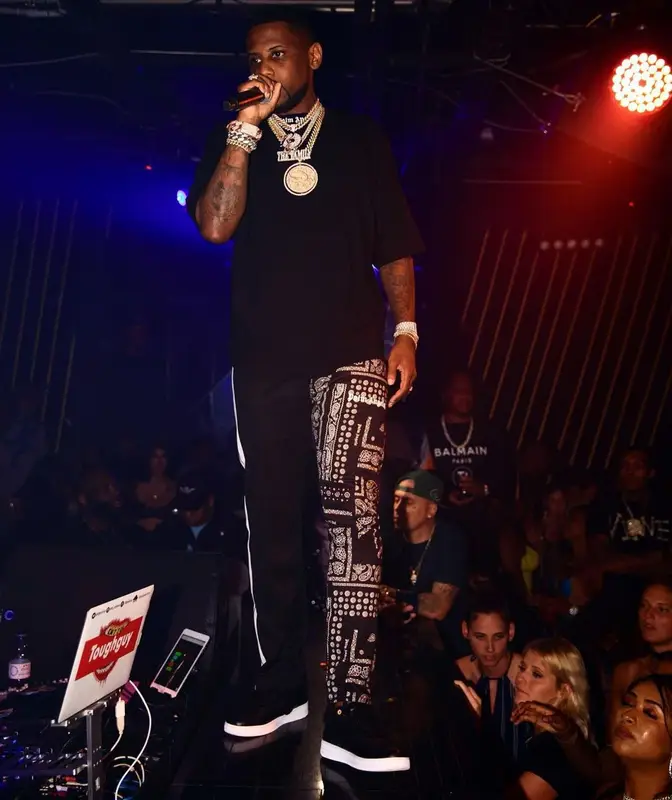 Fabolous outfit in Palm Angels and John Geiger, 2021