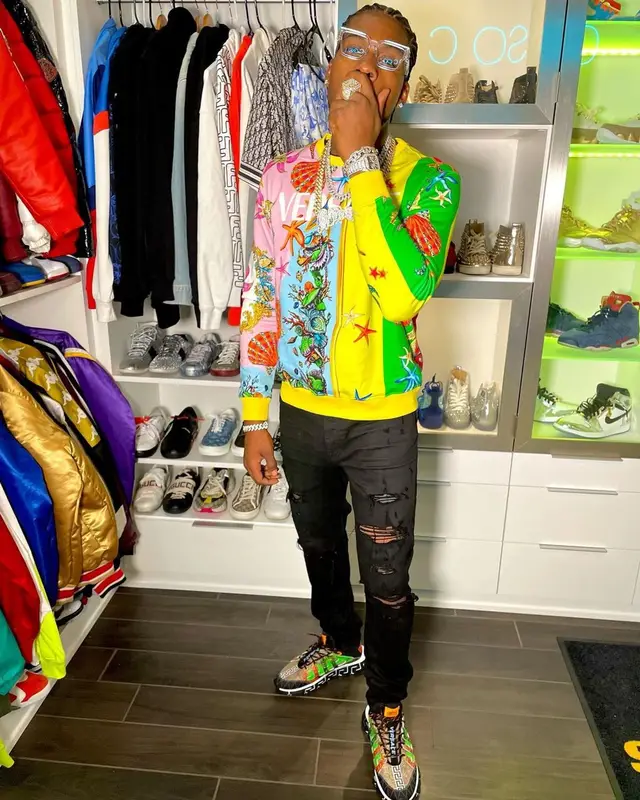 CJ So Cool outfit in Versace, Amiri, and Louis Vuitton, 2021