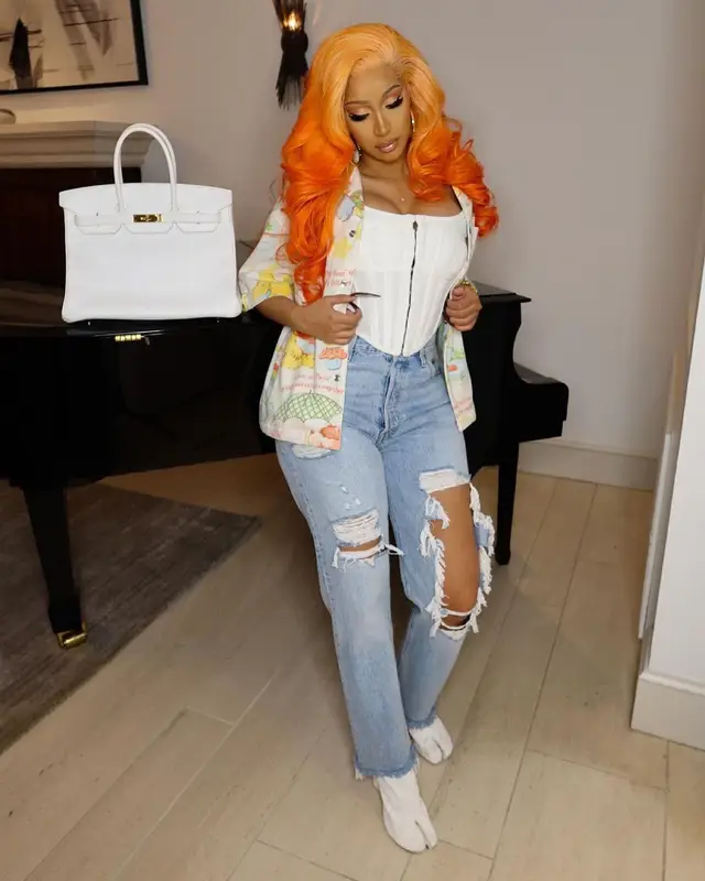 Cardi B outfit in Ivan D, Maison Margiela, and Hermes, 2021