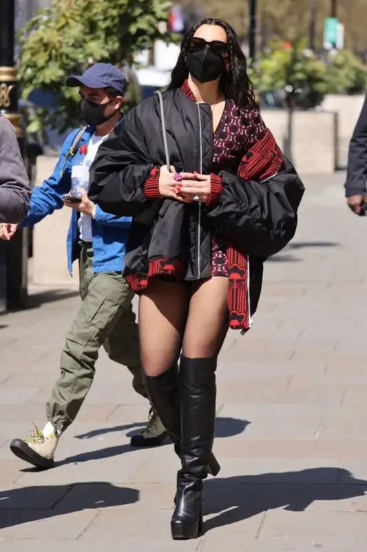Dua Lipa outfit in Savage X Fenty, Marc Jacobs, and Prada, 2021