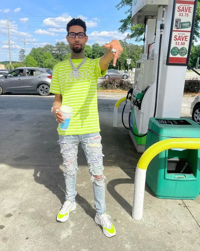 PnB Rock outfit in Dior, Amiri, and Chrome Hearts, 2021