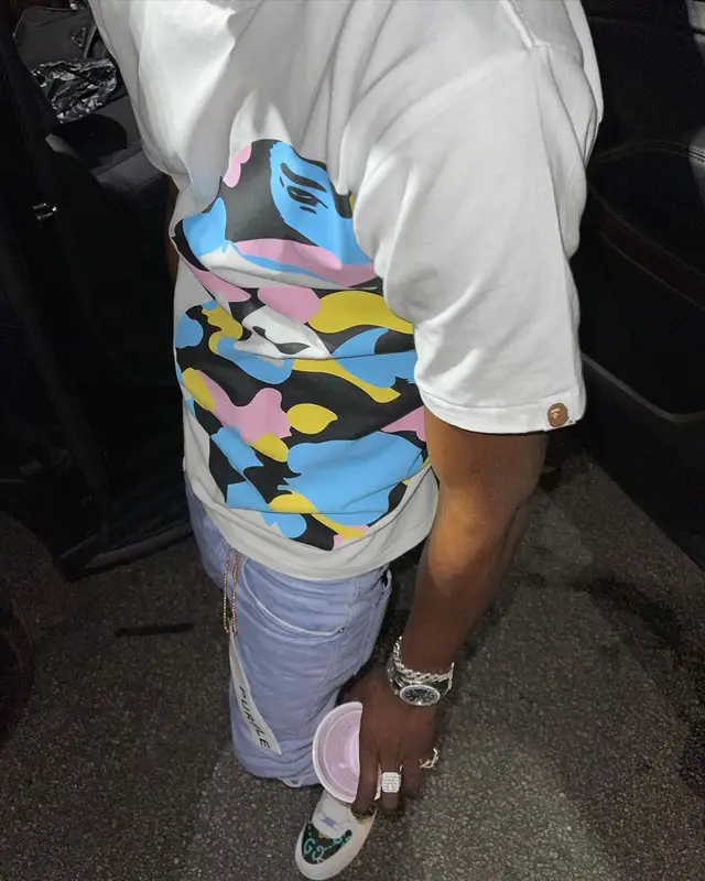 Jhacari outfit in Bape, Purple Brand, and New Era, 2021