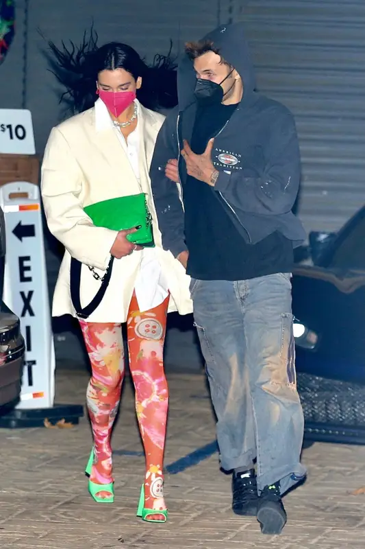 Dua Lipa outfit in Jacquemus, The Attico, and Kaze, 2021