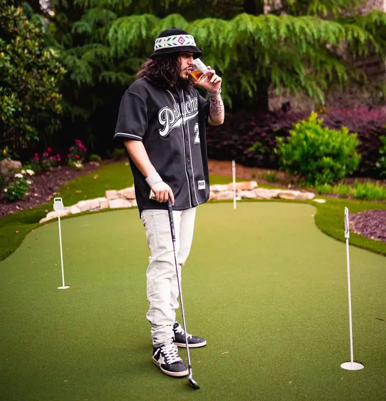 Russ outfit in Russ Merch, Purple Brand, and Casablanca, 2021
