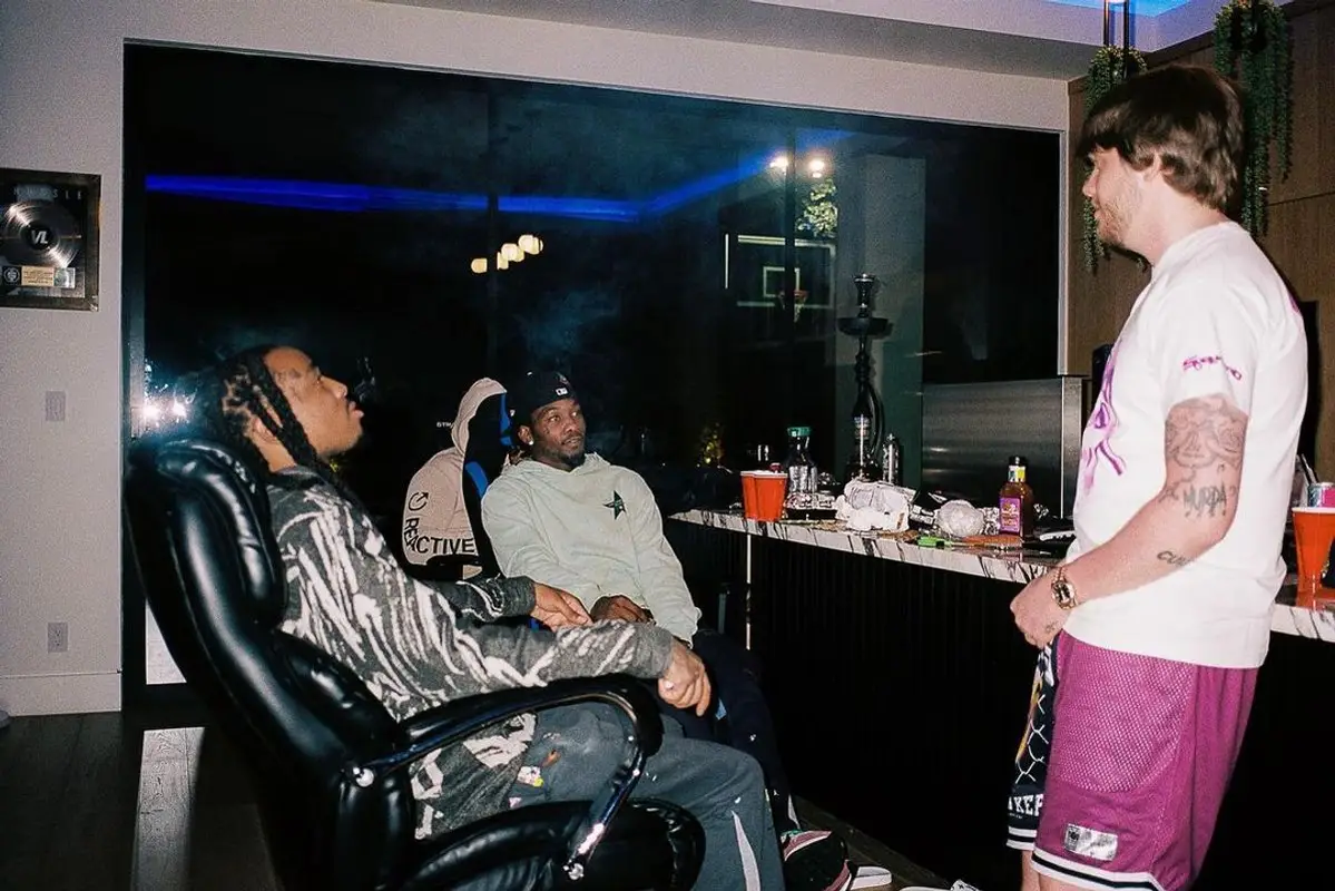 Murda Beatz outfit in Vlone, Broken Promises, and Nike, 2021