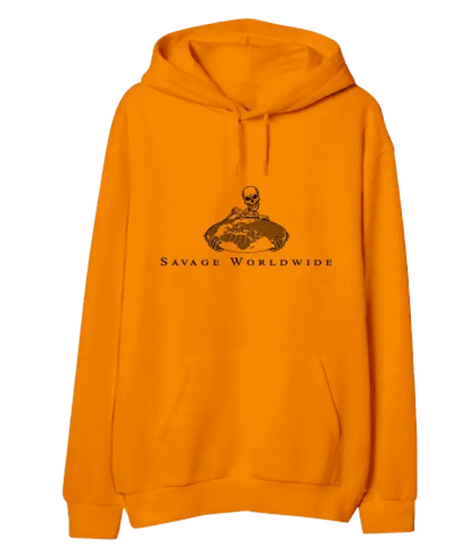 21 Savage Merch Savage Worldwide Yellow Hoodie $55