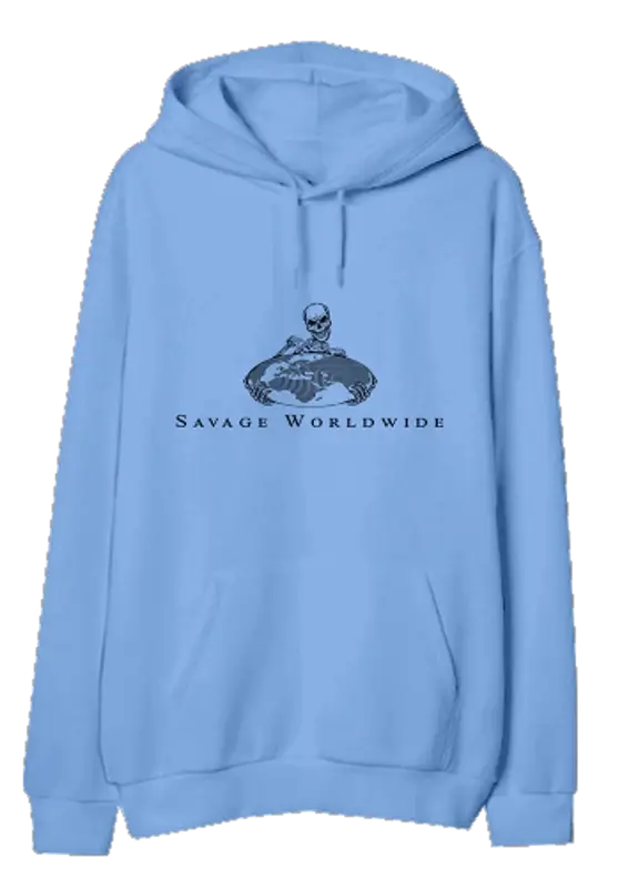 21 Savage Merch Savage Worldwide Blue Hoodie $55