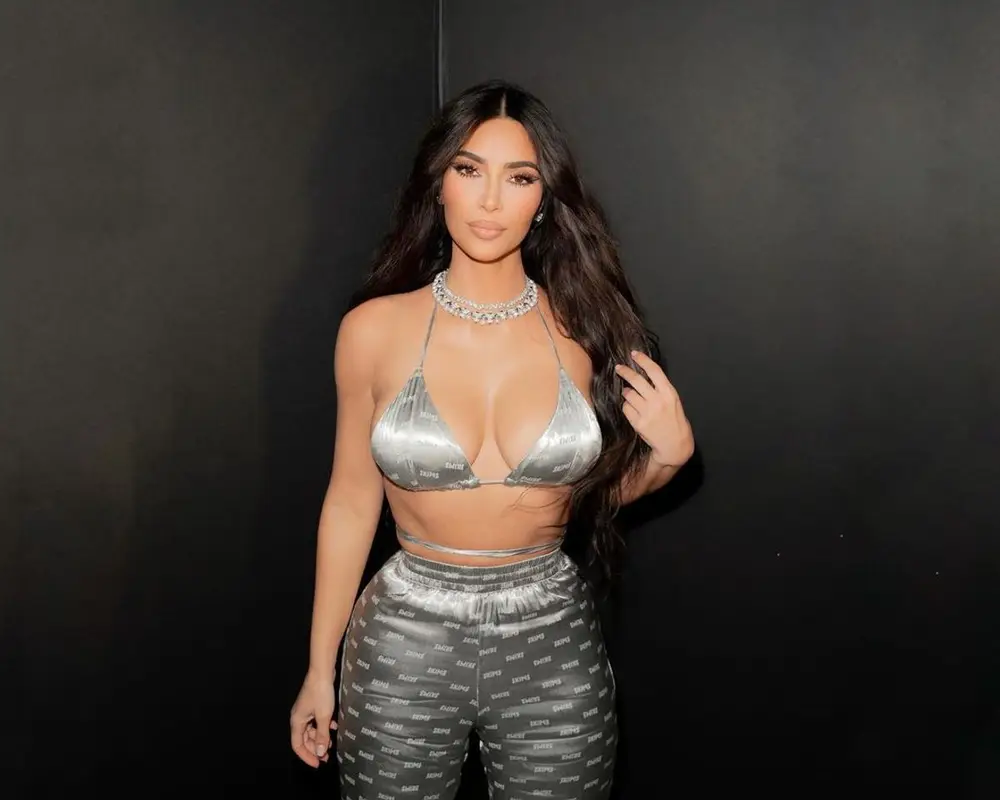 Kim Kardashian outfit in Skims and Bvlgari, 2021
