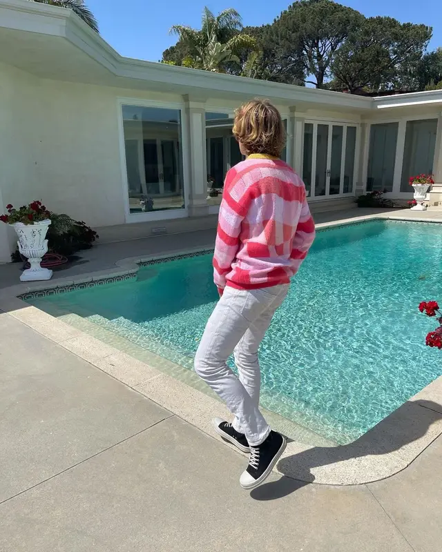 The Kid Laroi outfit in ERL, Purple Brand, and Louis Vuitton, 2021