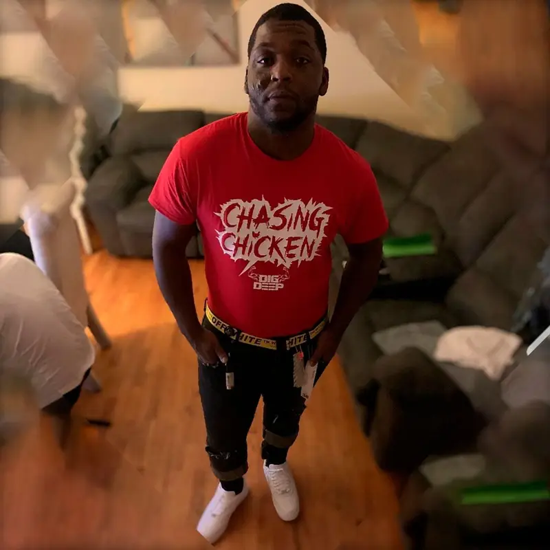 Rio Da Yung Og outfit in Purple Brand, Nike, and Off-White, 2019