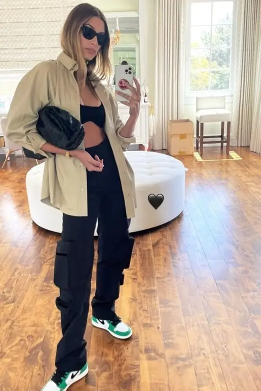 Hailey Bieber outfit in IRO, Jacquemus, and Saint Laurent, 2021