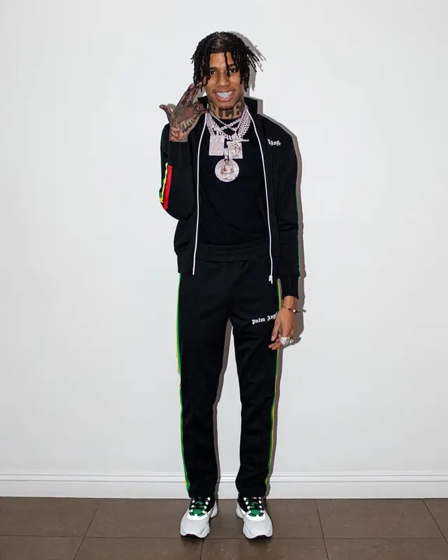 NLE Choppa outfit in Palm Angels, Hanes, and Dior, 2021