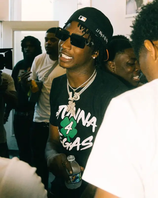 Yung Mal outfit in Filthy Wealth, Nike, and Stunna 4 Vegas Merch, 2021