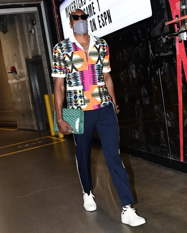 Serge Ibaka outfit in Marcelo Burlon, Oscar and Frank, and Henry Mask, 2021