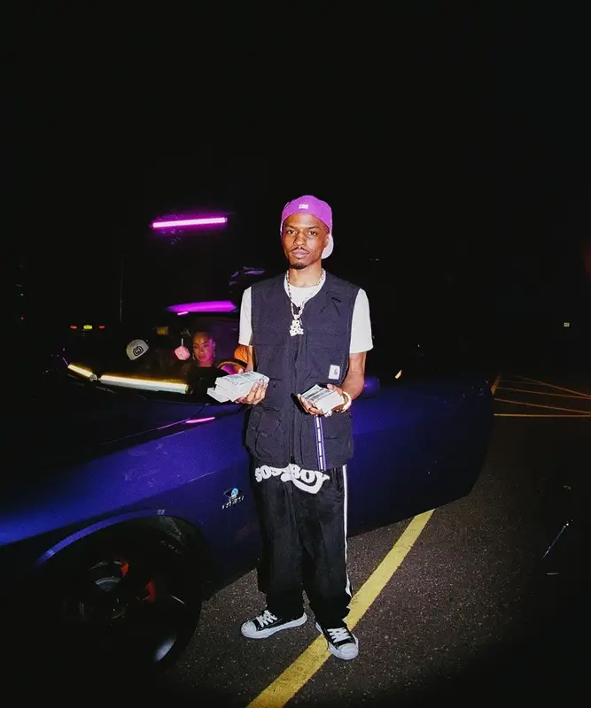 Pierre Bourne outfit in Carhartt, Sossboy, and New Era, 2021