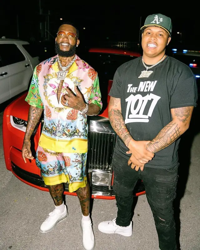 Gucci Mane outfit in Versace, Alexander McQueen, and Gucci, 2021
