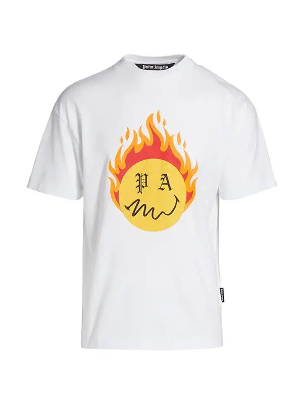 Palm Angels White Smiley Edition Burning Head Logo T-Shirt $323