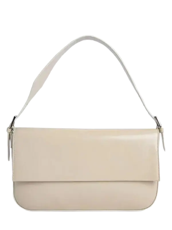 By Far Manu Creased Leather Shoulder Neutrals Bag $552