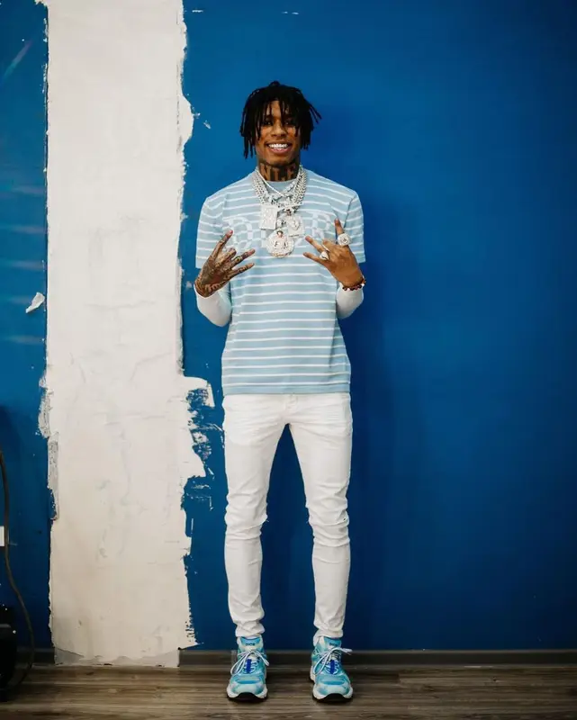 NLE Choppa outfit in Dior and Valabasas, 2021