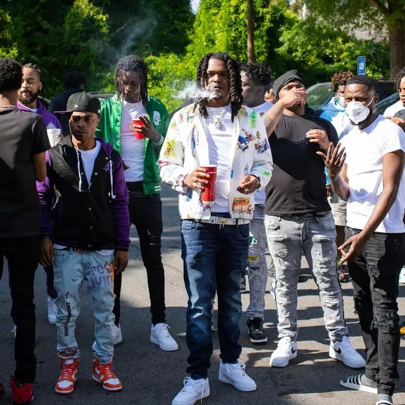 Young Nudy outfit in Purple Brand, Nike, and Giuseppe Zanotti, 2021