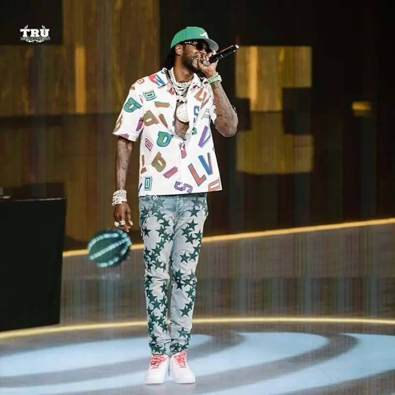 2 Chainz outfit in Louis Vuitton, New Era, and NBA, 2021