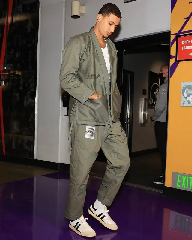 Kyle Kuzma outfit in Pleasures, Lanvin, and Albino & Preto, 2021