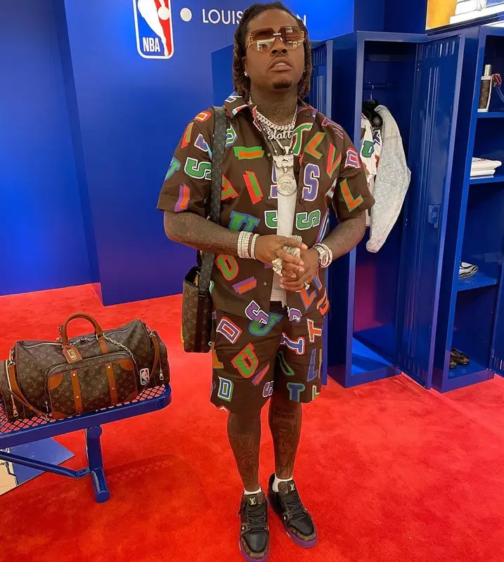 Gunna outfit in Louis Vuitton, NBA, and Celine, 2021